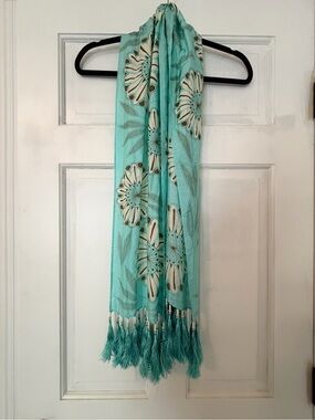Echo Turquoise Floral Fringe Scarf